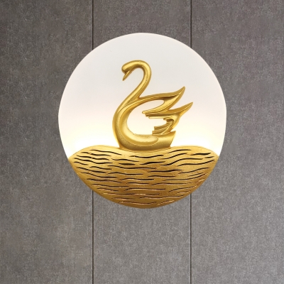 Gold Finish Swan Wall Mural Lighting Asian LED Metal Sconce Lamp for Living Room