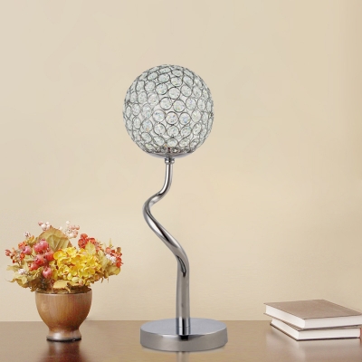 Hand-Worked Twisted LED Table Lamp Modern Chrome Iron Night Light with Spherical Crystal Shade