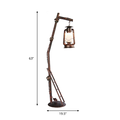 Metallic Lantern Stand Up Lamp Coastal 1 Head Parlour Tree Floor Lighting in Copper