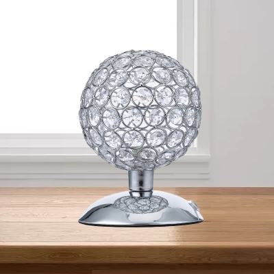 Minimal Single Light Table Light with Crystal-Encrusted Shade Chrome Finish Sphere Nightstand Lamp