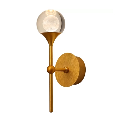 Minimalist Ball Wall Lighting Single-Bulb Crystal Sconce Light Fixture with Pencil Arm in Gold