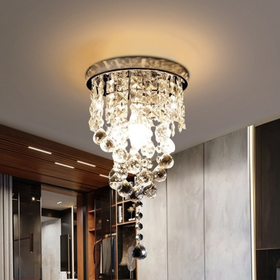 Modern Raindrop Ceiling Mounted Light Clear Faceted Crystal 1 Light Dining Room Flushmount Lamp