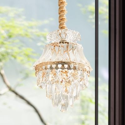 Modernist Tapered Ceiling Hang Fixture Clear Faceted Crystal 1 Head Dining Room Pendant in Gold
