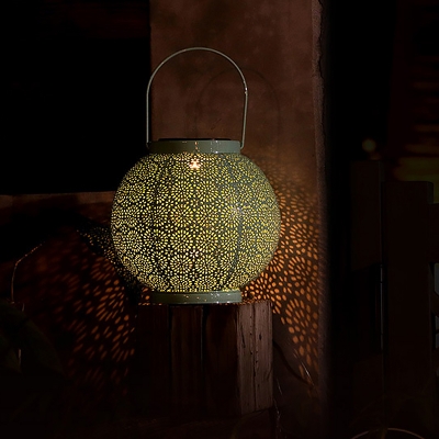 Portable Carved Globe Solar Table Light Vintage Metal Green LED Ground Lighting for Outdoor