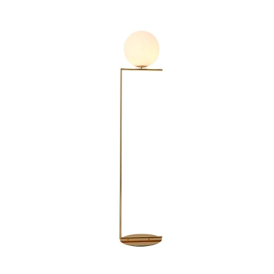 Right Angle Arm Standing Floor Lamp Simple Metal 1 Head Gold Floor Light with Globe Frosted Glass Shade