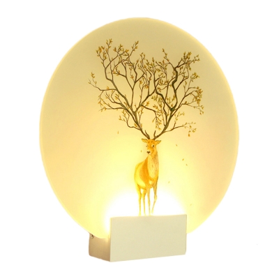 Sika Deer Patterned Disc Wall Lamp Nordic Acrylic White LED Wall Mural Lighting for Bedroom