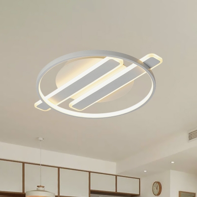 Simple Circle Iron Flush Ceiling Light LED Flush Mounted Lamp with Crossbar in White