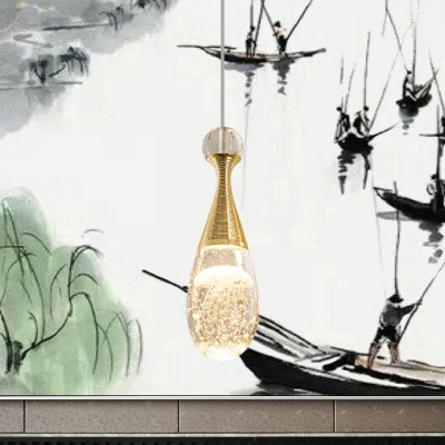Teardrop Clear Crystal Suspension Light Minimalist LED Gold Ceiling Pendant Lamp