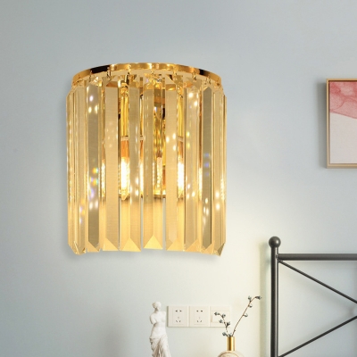 

Tri-Sided Crystal Rods Gold Sconce Half Cylinder 1 Bulb Minimalist Wall Mounted Lamp, HL639833