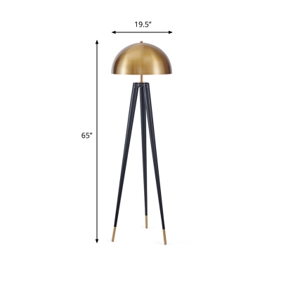 Tripod Floor Lamp Postmodern Metal 1 Light Living Room Standing Floor Light with Semicircle Shade in Black and Gold