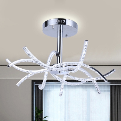 Waving Linear Chandelier Lighting Modernist Crystal Block LED Chrome Ceiling Hang Fixture