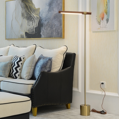 Wood Slim Tube Floor Reading Lamp Modernist LED Gold Stand Up Light in White/Warm Light