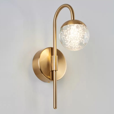 1/2-Light Gooseneck Sconce Lighting Postmodern Gold Seedy Ball Crystal Wall Mount Light Fixture