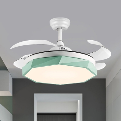 4 Blades Acrylic Geometric Pendant Fan Light Modernism LED Semi-Flush Ceiling Lamp in White/Grey/Pink, 42