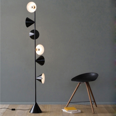 6 Lights Living Room Tree Floor Light Modern Black Finish Stand Up Lamp with Cone Metal Shade