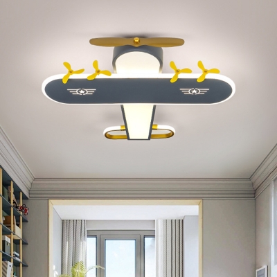 Acrylic Airplane Ceiling Mounted Lamp Cartoon LED Gray Flushmount Lighting for Boys Bedroom