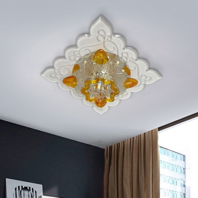 Amber Crystal Flower Flushmount Lamp Contemporary LED Flush Mounted Light Fixture for Hallway