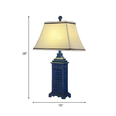 Bell Shade Living Room Table Light Traditional Fabric 1-Head Dark Blue Desk Lamp