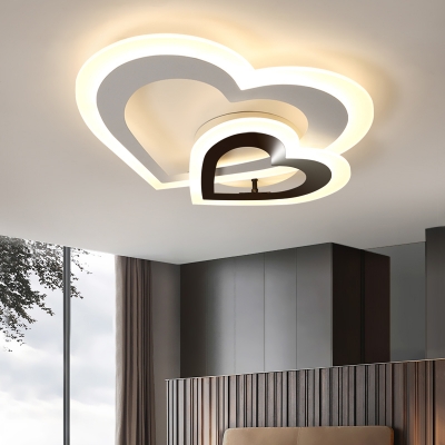 Black-White Loving Heart Flush Light Minimalistic LED Acrylic Ceiling Flush Mount in Warm/White Light