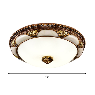 Bowl Milky Glass Flush Mounted Lamp Traditional LED Parlour Flush Ceiling Light Fixture in Brass, 14
