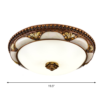 Bowl Milky Glass Flush Mounted Lamp Traditional LED Parlour Flush Ceiling Light Fixture in Brass, 14