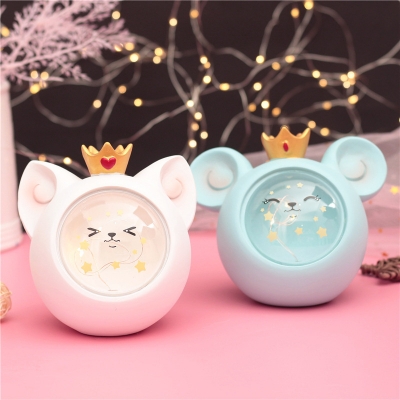 Cartoon Mouse Head Resin Night Lamp LED Table Stand Light in White/Blue for Kids Bedroom, 2-Pack