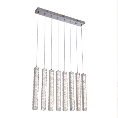 Chrome Linear Multi Pendant Light Minimal LED Crystal-Block Hanging Ceiling Lamp