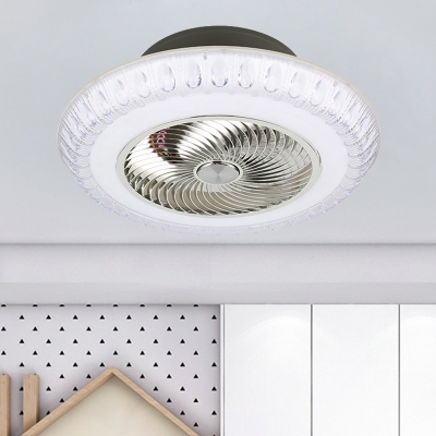 Circle Living Room Pendant Fan Light Metallic LED Modernist Semi Flush Mount Lighting in White, 23.5