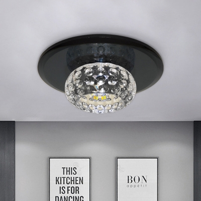 Clear Crystal Circle Flush Light Fixture Simple LED Black Flush Mounted Lamp for Hallway