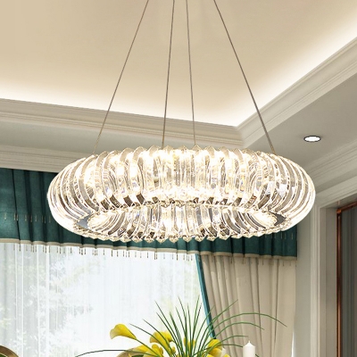Clear Crystal Doughnut Ceiling Hang Fixture Modernist LED Pendant Chandelier over Dining Table
