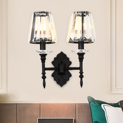 Cone Crystal Prism Wall Lamp Modernism 1/2-Light Living Room Wall Sconce Light in Black
