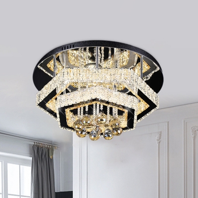 Crystal Hexagon Frame Semi Flushmount Contemporary LED Gold Close to Ceiling Light for Living Room