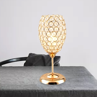 Cup Shaped Nightstand Light Modernist Crystal Encrusted 1-Bulb Gold Finish Desk Lamp
