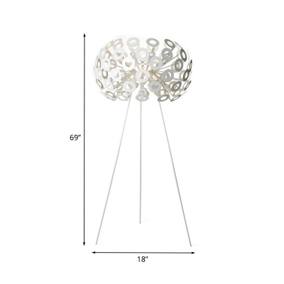Dandelion Shaped Metallic Floor Lamp Contemporary LED White Tri-Leg Standing Floor Light