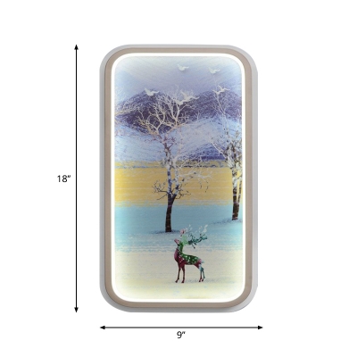 Deer and Winterscape Metal Sconce Light Artistry Yellow and Blue LED Wall Mural Lamp