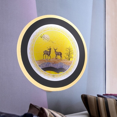 Deer Mural Light Nordic Acrylic Bedside LED Wall Mounted Lighting in Blue/Yellow with Circle Acrylic Diffuser