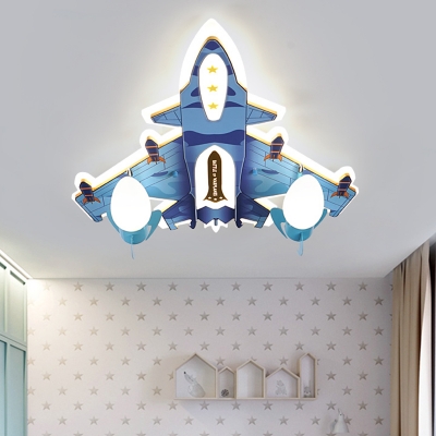 Fighter Jet Boy's Room Ceiling Flush Acrylic Kids Style LED Flush Mount Lighting in Blue