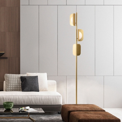 Gold Finish Bend Panel Floor Lighting Post Modern 3-Light Metallic Standing Lamp