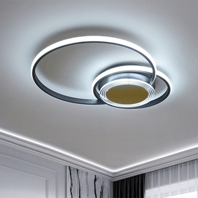 Hoop Shaped Flush Mount Lighting Simplicity Metal LED Bedroom Flush Lamp in Black/Gold, 14