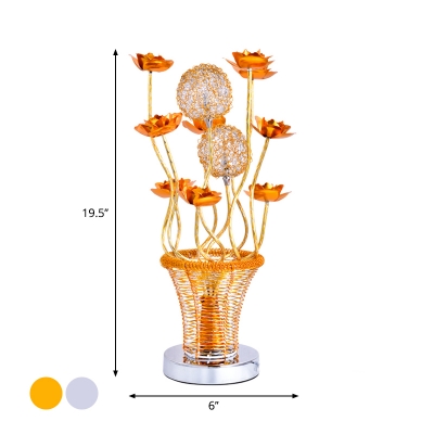 LED Vase and Flower Night Table Lamp Art Deco Silver/Gold Finish Aluminum Wire Desk Lamp for Bedside
