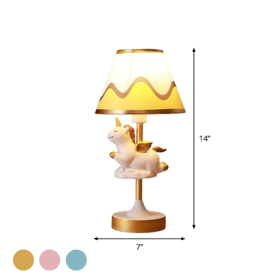 Melting Patterned Cone Shade Night Light Cartoon Fabric 1 Bulb Bedside Table Lamp with Unicorn Decor in Pink/Blue/Yellow
