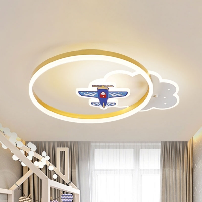 Metal Ring and Cloud Ceiling Flush Nordic Style LED Gold Flushmount Lighting with Aircraft Deco