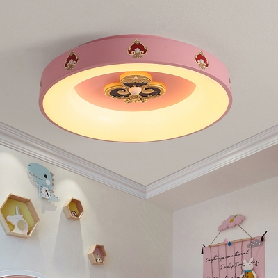 Metal Round Ceiling Mounted Light Kids LED Pink Flushmount Lamp for Girls Bedroom