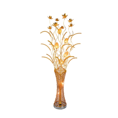 Metal Wire Setaria and Lotus Floor Light Art Deco Drawing Room LED Vase Floor Standing Lamp in Gold