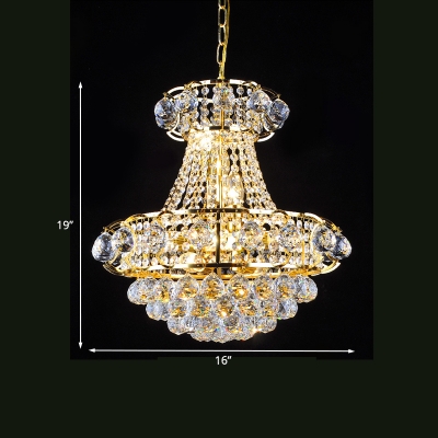Modern Style Empire Chandelier 6-Head Crystal Ceiling Pendant in Gold for Dining Hall