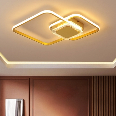 Rhombus Frame Flush Light Fixture Modern Metal Black/Gold Finish LED Flush Mount for Bedroom
