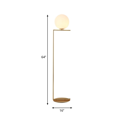 Right Angle Arm Standing Floor Lamp Simple Metal 1 Head Gold Floor Light with Globe Frosted Glass Shade