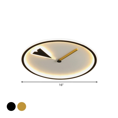Round/Square Bedroom Ceiling Flush with Clock Design Acrylic LED Minimalist Flush Lamp in Black/Gold