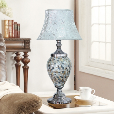 Shell Vase Shaped Table Lamp Warehouse 1 Head Study Room Nightstand Light in Light Blue with Empire Fabric Shade