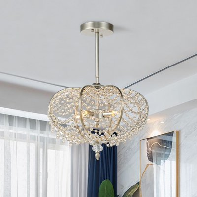 Silver Oval Frame Hanging Lighting Modern Crystal Swag 2-Bulb Living Room Ceiling Chandelier